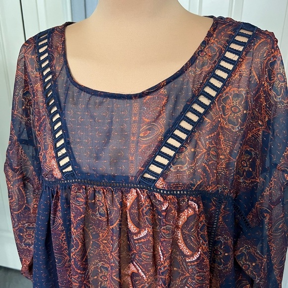 Abercrombie & Fitch Floral Babydoll Sheer Flowy Bohemian Hippie Top - Picture 2 of 10